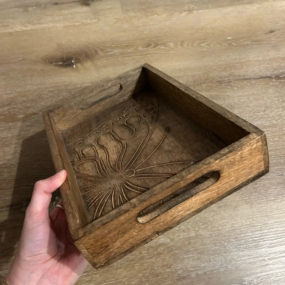Artisan Butterfly Engraved Wooden Vanity Tray